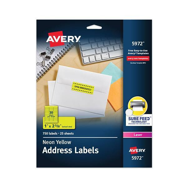 Avery High-Visibility Permanent Laser ID Labels 1x2.63 Neon Yellow Package Of 25