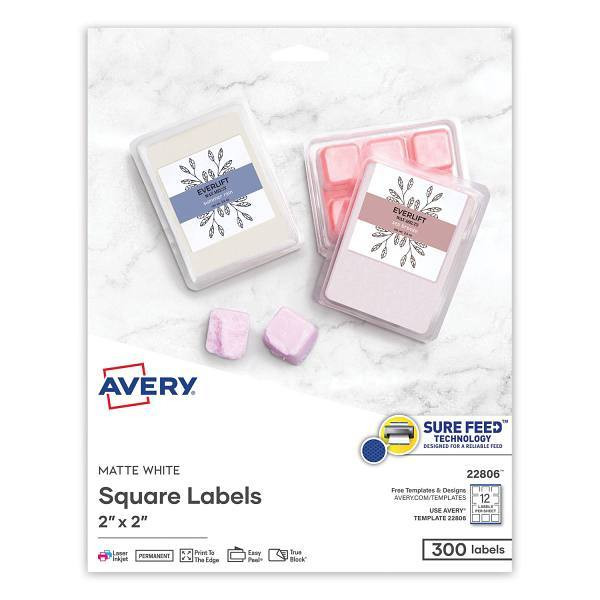 Avery Square Labels With Sure Feed And Trueblock 2x2 White Package Of 300