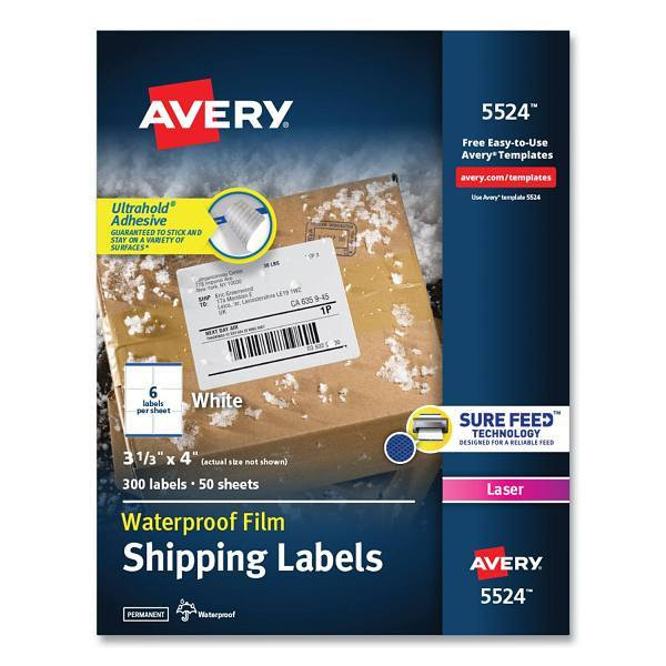 Avery Waterproof Label-Trueblock/S Feed Laser Printer 3.33x4 White Package Of 50
