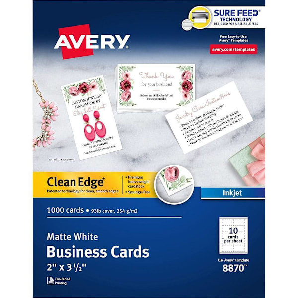 Avery Inkjet Clean Edge Business Card 2" X 3.5" Matte White Package Of 1000