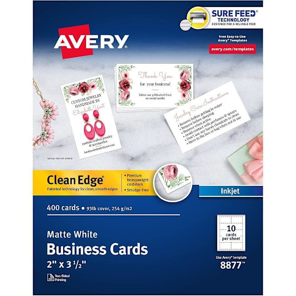Avery Inkjet Clean Edge Business Card 2" X 3.5" Matte White Package Of 400