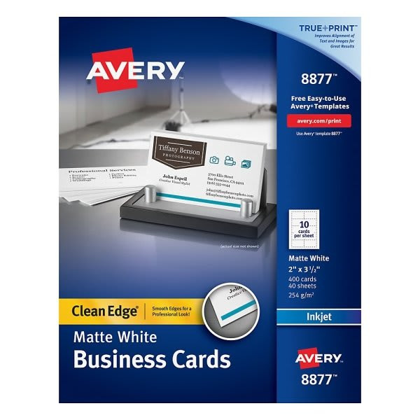 Avery White Matte Inkjet Microperforated Business Card 2x3-1/2 In Pack Of 400