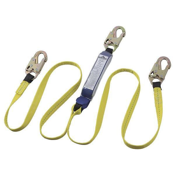 Peakworks 4-Ft Dbl Leg Shock Absorb Fall Protection Lanyard-Tear Pack 1" Webbing