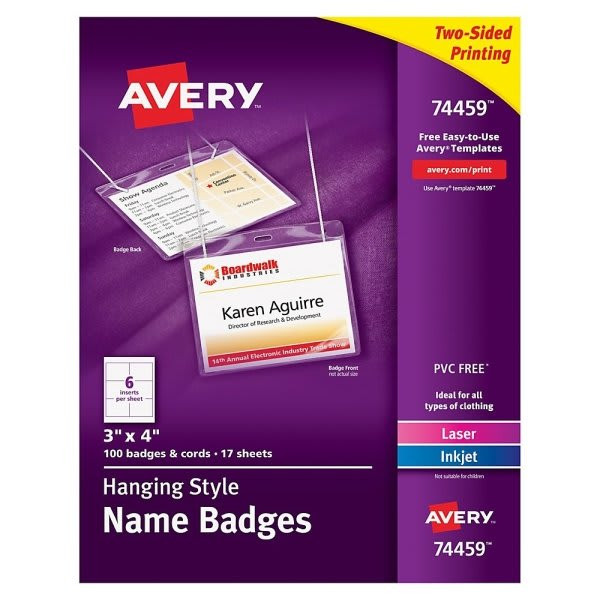 Avery Clear Hanging Name Badge Kit 3 X 4inch, Package Of 100