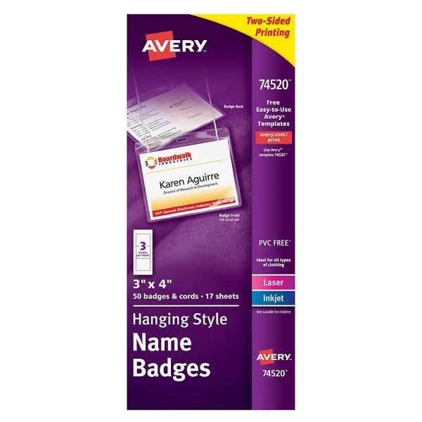 Avery Clear Hanging Name Badge Kit 3 X 4inch, Package Of 50
