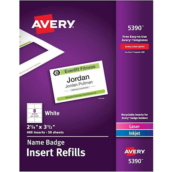 Avery Laser/Inkjet Name Badge Refill 2.25" X 3.5" White Package Of 400