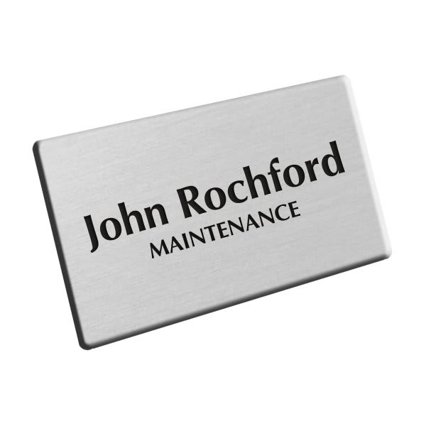 Custom Engraved Metal Name Tag With Pin Back, Brushed Aluminum, 2-1/2 X 1-3/8