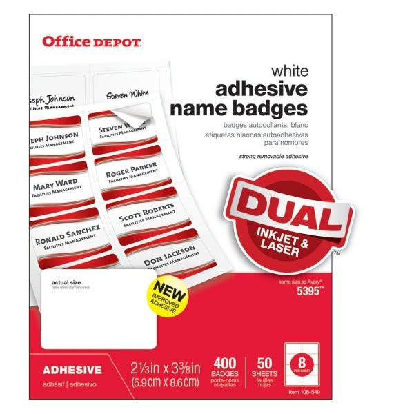 Office Depot White Name Badges, Package Of 400