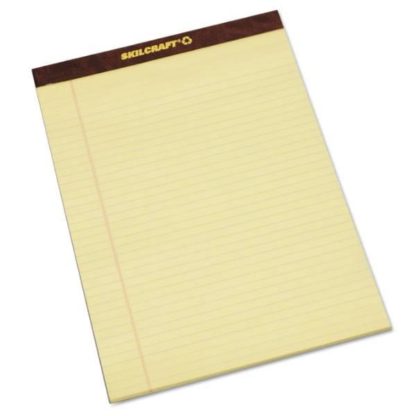 Skilcraft Legal Pads, Wide Rule, 8.5 X 11.75, Canary, 50 Sheets, Package Of 12
