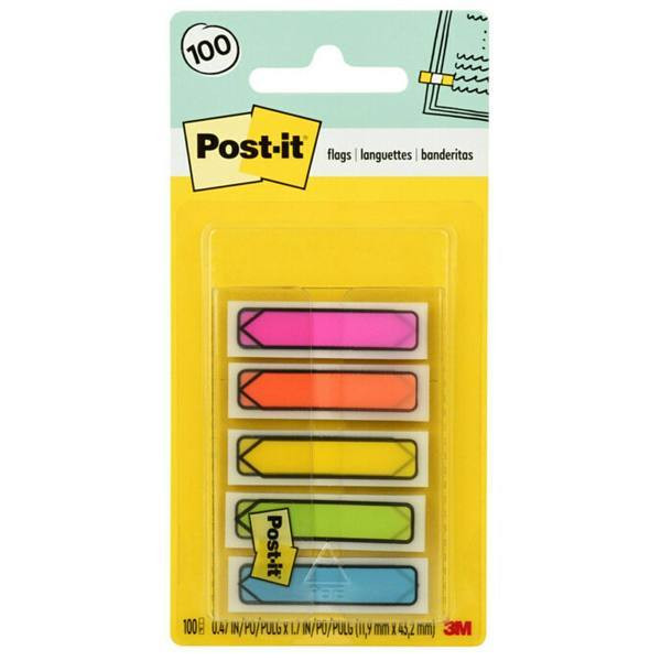 Post-It Arrow Flag W/On-The-Go Dispenser 0.5" X 1.75" Asst Colors Package Of 100