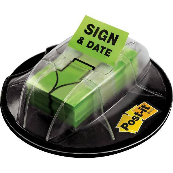Post-It Sign&date Flags W/Desk Grip Dispenser 1x1.75 Bright Green Package Of 200