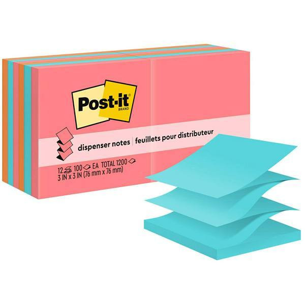 Post-It 3"X3 Dispenser Notes Assorted Colors Package Of 12