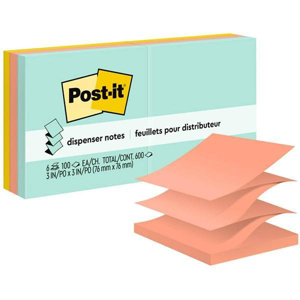 Post-It Dispenser Notes 3"X3" Assorted Colors Package Of 6