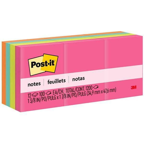 Post-It Notes - Poptimistic Color Collection, 1.5"X2", 100 Sheets, Package Of 12
