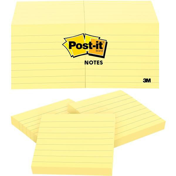 Post-It Notes Original Lined Notepads 3"X3" Canary Yellow Package Of 12