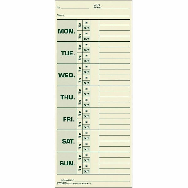 Tops Double Sided Weekly Time Card 3.50" X 8.5" With Green Ink Package Of 500