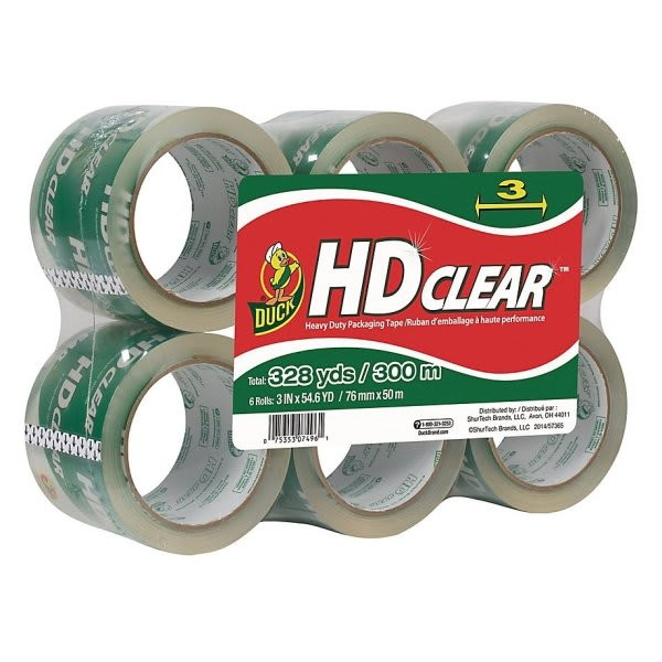 Duck Hd Clear Extra-Wide Heavy-Duty Packaging Tape 3" X 55 Yd  Pack Of 4