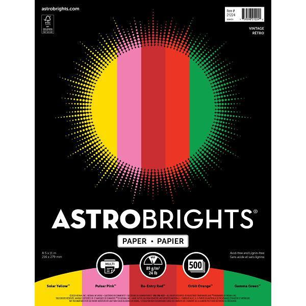 Astrobrights Copy Paper 8.5"X11" 24 Lb Weight 5 Assorted Vintage Package Of 500