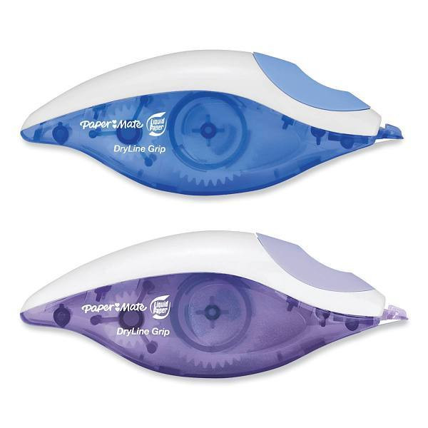 Paper Mate Dryline Grip Correction Tape Blue/Purple Applicators Package Of 2