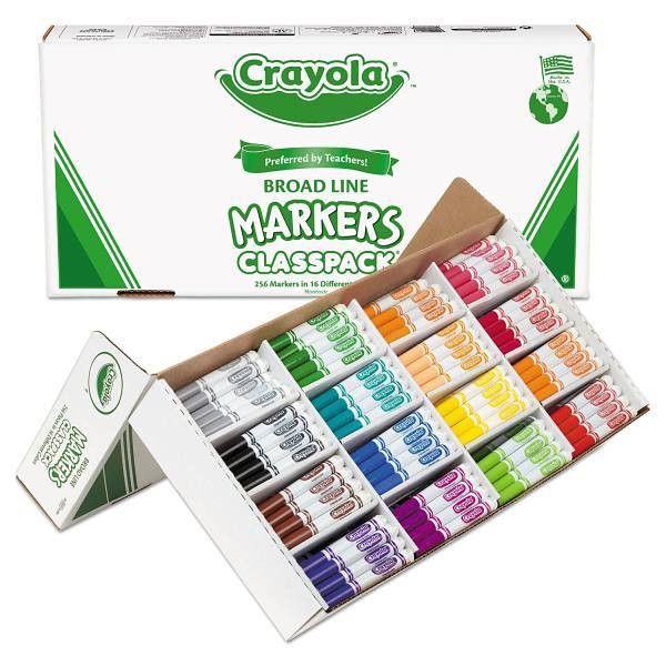 Crayola Non-Washable Marker Broad Bullet Tip Asst Classic Colors Package Of 256