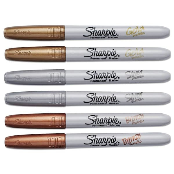 Sharpie Metallic Fine Point Permanent Markers Gold-Silver-Bronze Package Of 6