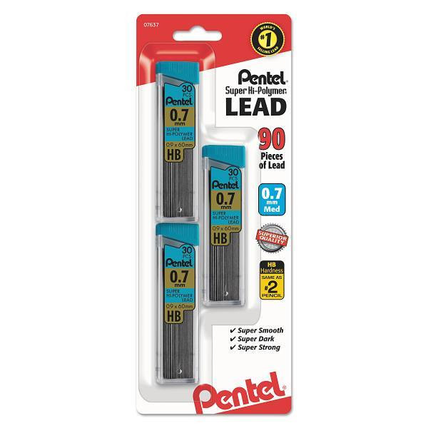 Pentel Super Hi-Polymer Lead Refills 0.7 Mm Hb Black Package Of 3