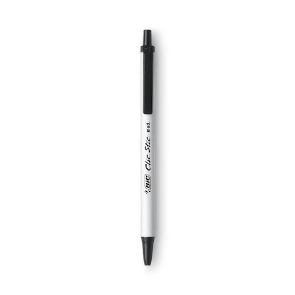 Bic Clic Stic Ballpoint Pen 1 Mm Black Ink White Brl Package Of 12