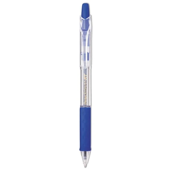Pentel R.s.v.p. Rt Ballpoint Pen 1 Mm Blue Ink Clear Brl Package Of 12