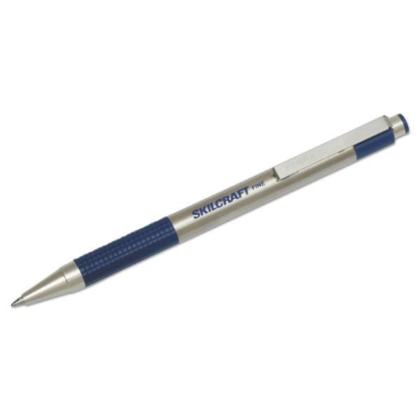 Skilcraft Zebra Retractable Ballpoint Pen, .7mm, Blue Ink, Steel, Package Of 2
