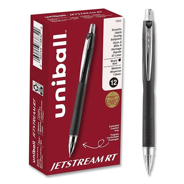 Uni-Ball Hybrid Gel Pen Bold 1 Mm Black Ink Black/Silver Brl Package Of 12