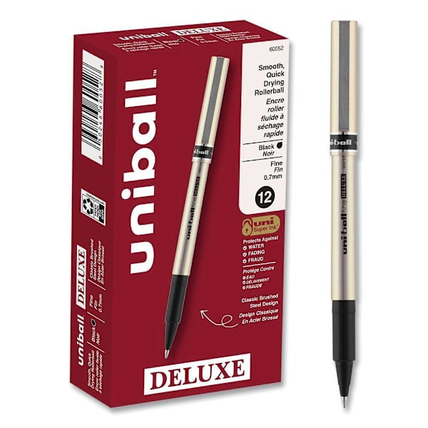 Uni-Ball Pen Stick Fine 0.7 Mm Black Ink Champagne/Black Brl Package Of 12