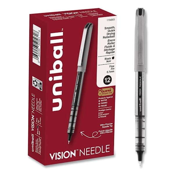 Uni-Ball Vision Needle Pen Fine 0.7 Mm Blk Ink Gray/Clear/Blk Brl Package Of 12