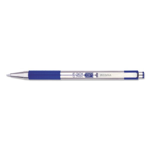 Zebra F-301 Retractable Fine 0.7 Mm Blue Ink Stainless Steel/Blue Barrel