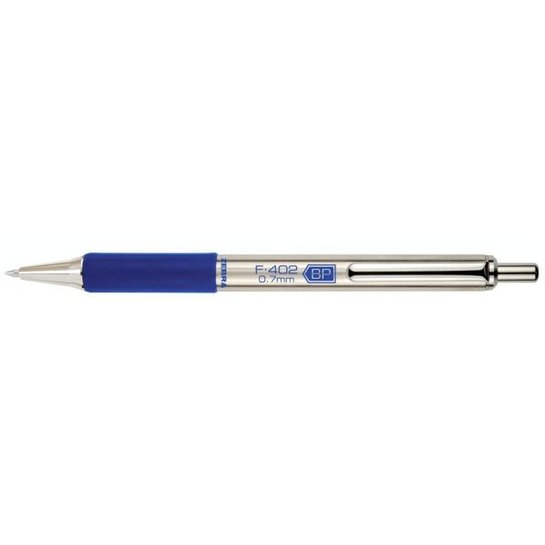 Zebra F-402 Retractable Fine 0.7 Mm Blue Ink Stainless Steel/Blue Barrel