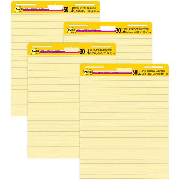 Post-It Super Sticky Easel Pad Faint Ruled Canary Yellow 25"X30" Case Of 4