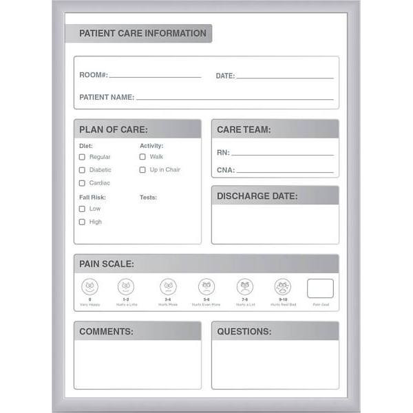Ghent Healthcare Patient Room Magnetic Whiteboard, 24 X 18", Aluminum Frame