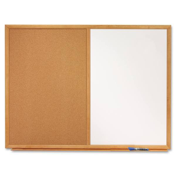 Quartet Combo Dry Erase Whiteboard/Cork 48"X36" Melamine Oak Frame-Marker/Tray
