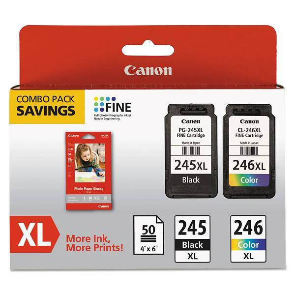 Canon Pg-245xl/Cl-246xl Ink/Paper Combo 180/300 Page-Yield Black/Tri-Color