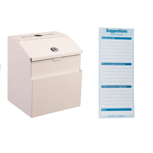 Adir Office Wall Mount White Steel Locking Suggest Drop Box W/Suggest Cards