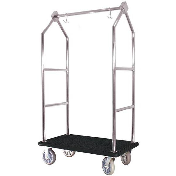 Hospitality 1 Source  Contemporary Series Bellman'S Luggage Cart (Stainless Steel) (Black Carpet)