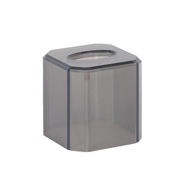 Hapco Facet Boutique Tissue Box Cover, Open Bottom, Beveled Edges, Smoke, Case Of 12