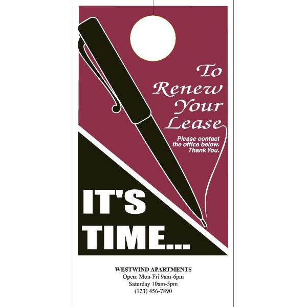 Time To Renew Your Lease Door Hanger, 1-Sided, Package Of 50