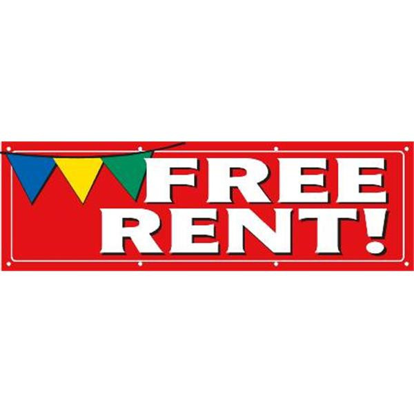 Horizontal Free Rent Pennant Banner, Red, 10' X 3'