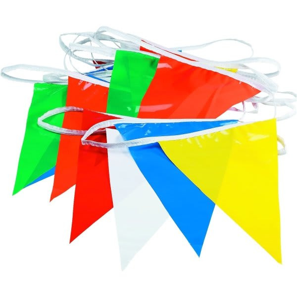 Hy-Ko 50' Multicolored Polyethylene Pennant Flags, 12 X 18" Pennant