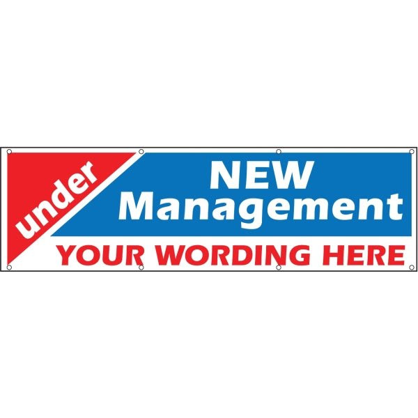 Semi-Custom Under New Management Banner, Red/White/Blue, 15' X 4'