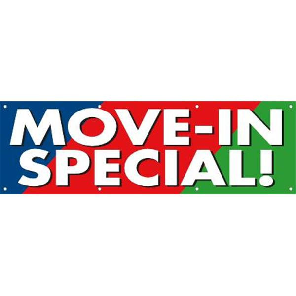 Horizontal Move In Special Banner, Blue/Red/Green, 10' X 3'