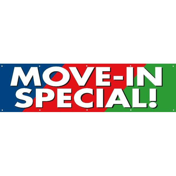 Horizontal Move In Special Banner, Blue/Red/Green, 15' X 4'