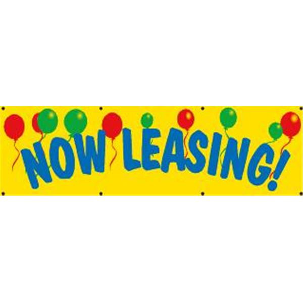 Horizontal Now Leasing Banner, Balloons, 10' X 3'