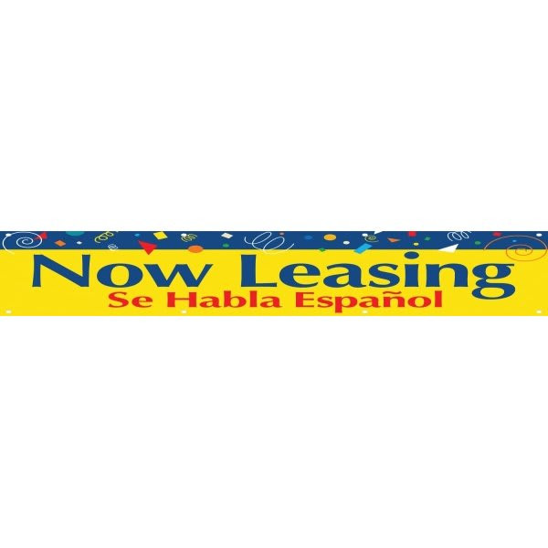 Horizontal Now Leasing Se Habla Espanol Banner, With Streamer Design, 15' X 4'