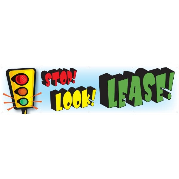 Horizontal Stop! Look! Lease! Banner With Traffic Lights, 15' X 4'